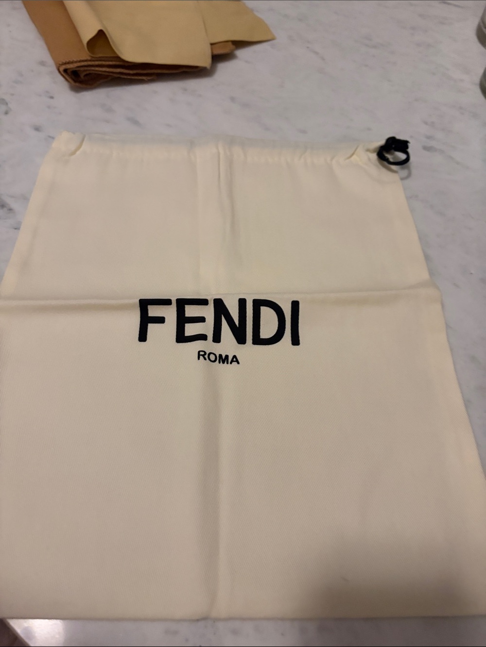 Fendi Cream Drawstring Logo Dust Pouch